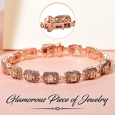 Natural Champagne Diamond 3.00 ctw Bracelet In Vermeil Rose Gold Plated Sterling Silver, Diamond Jewelry Gifts For Women (7.25 In)