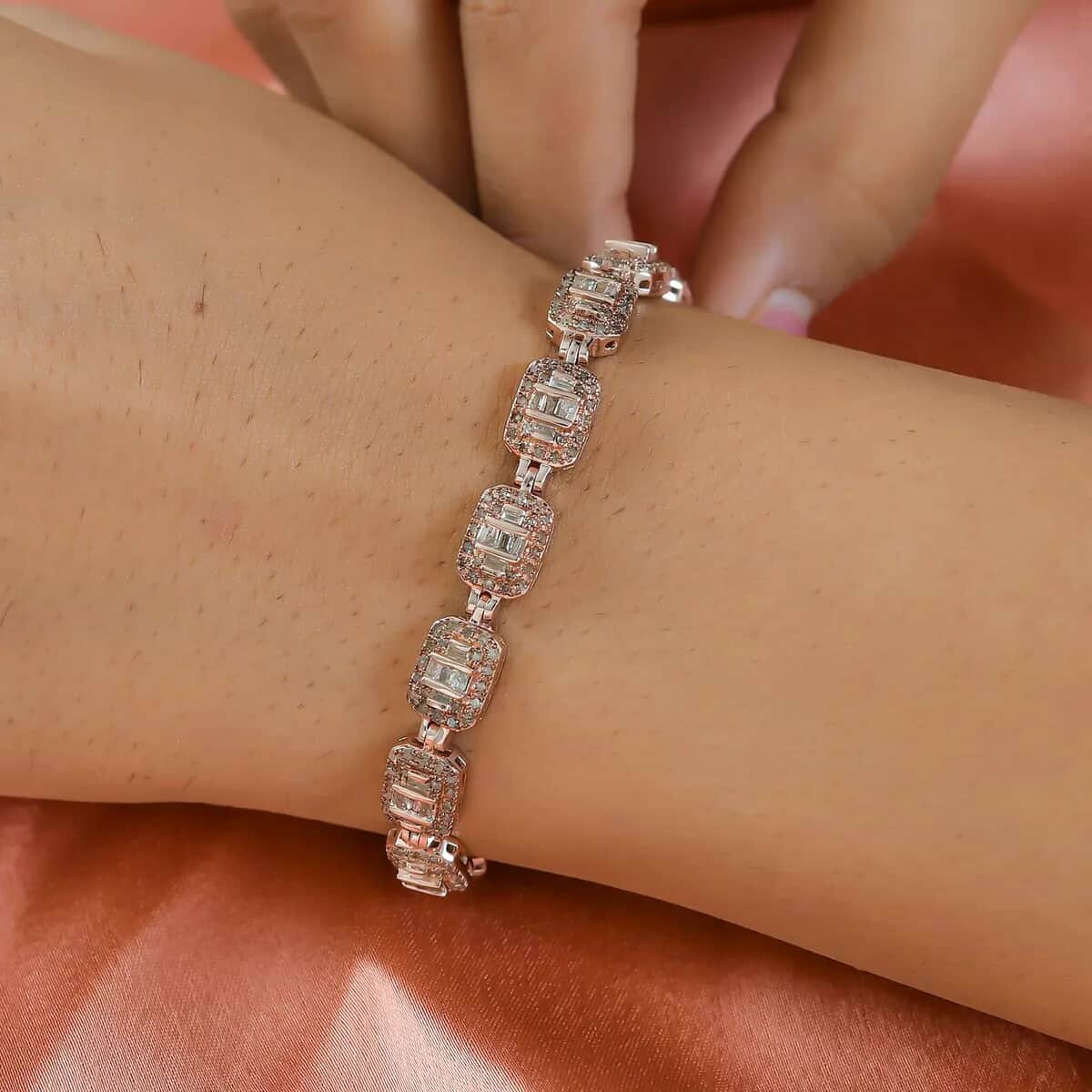 Natural Champagne Diamond Bracelet In Vermeil Rose Gold Plated Sterling Silver, Diamond Jewelry Gifts For Women (7.25 In) 3.00 ctw image number 3