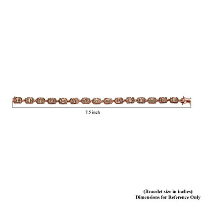 Natural Champagne Diamond 3.00 ctw Bracelet In Vermeil Rose Gold Plated Sterling Silver, Diamond Jewelry Gifts For Women (7.25 In)