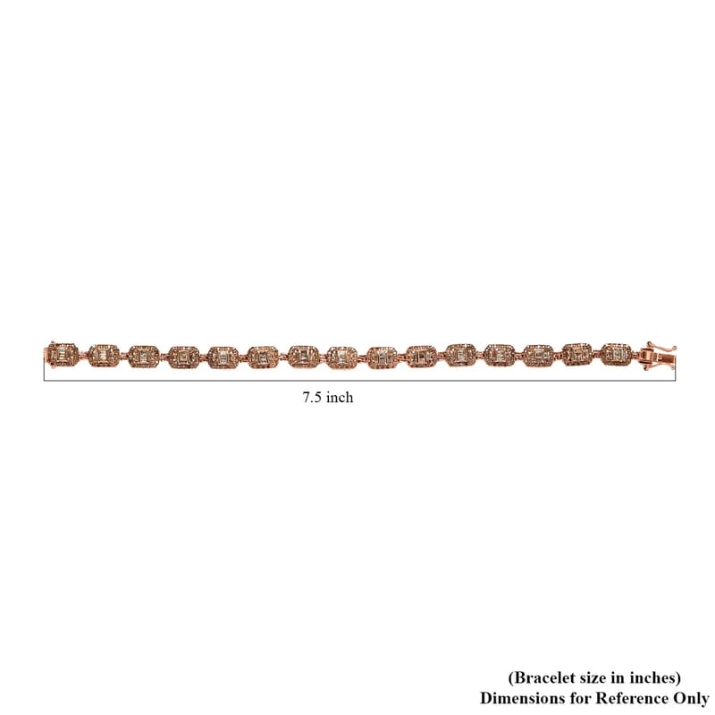 Natural Champagne Diamond 3.00 ctw Bracelet In Vermeil Rose Gold Plated Sterling Silver, Diamond Jewelry Gifts For Women (7.25 In)