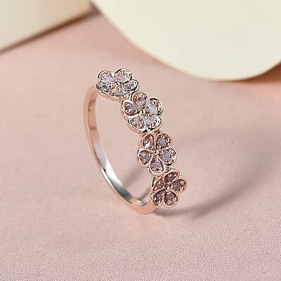 Uncut Natural Pink Diamond Floral Ring in Vermeil RG Over Sterling Silver (Size 10.0) 0.20 ctw