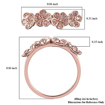 Uncut Natural Pink Diamond Floral Ring in Vermeil RG Over Sterling Silver (Size 10.0) 0.20 ctw