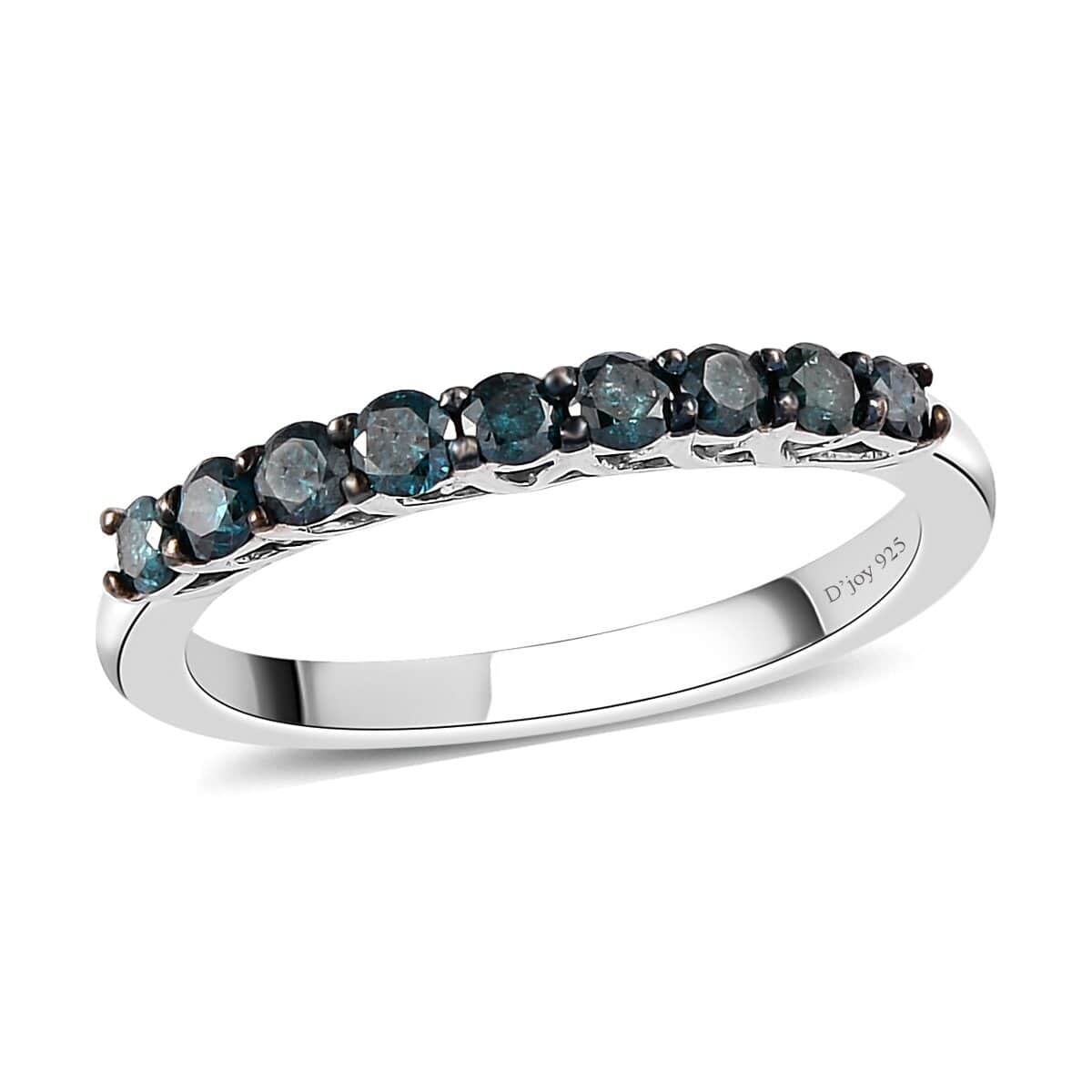 Blue Diamond Half Eternity Band Ring in Rhodium & Platinum Over Sterling Silver (Size 10.0) 0.50 ctw image number 0