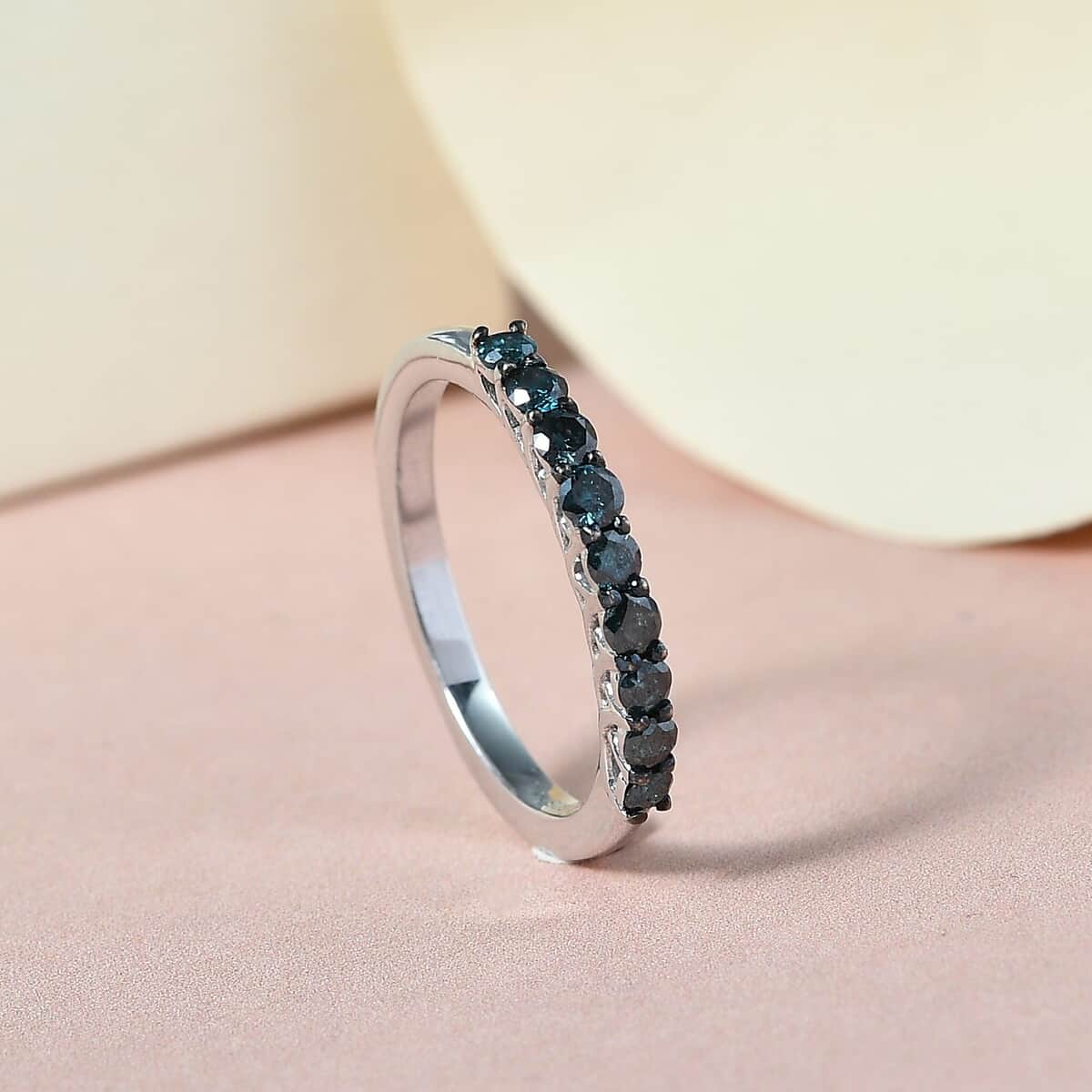 Blue Diamond Half Eternity Band Ring in Rhodium & Platinum Over Sterling Silver (Size 10.0) 0.50 ctw image number 1