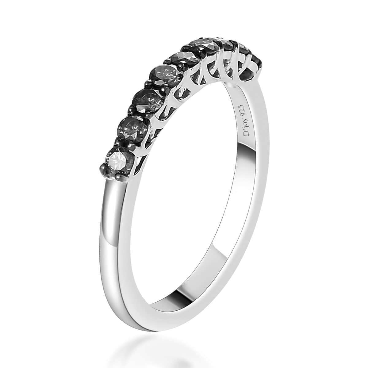 Doorbuster Blue Diamond (IR) Half Eternity Band Ring in Platinum Over Sterling Silver (Size 7.0) 0.50 ctw image number 3