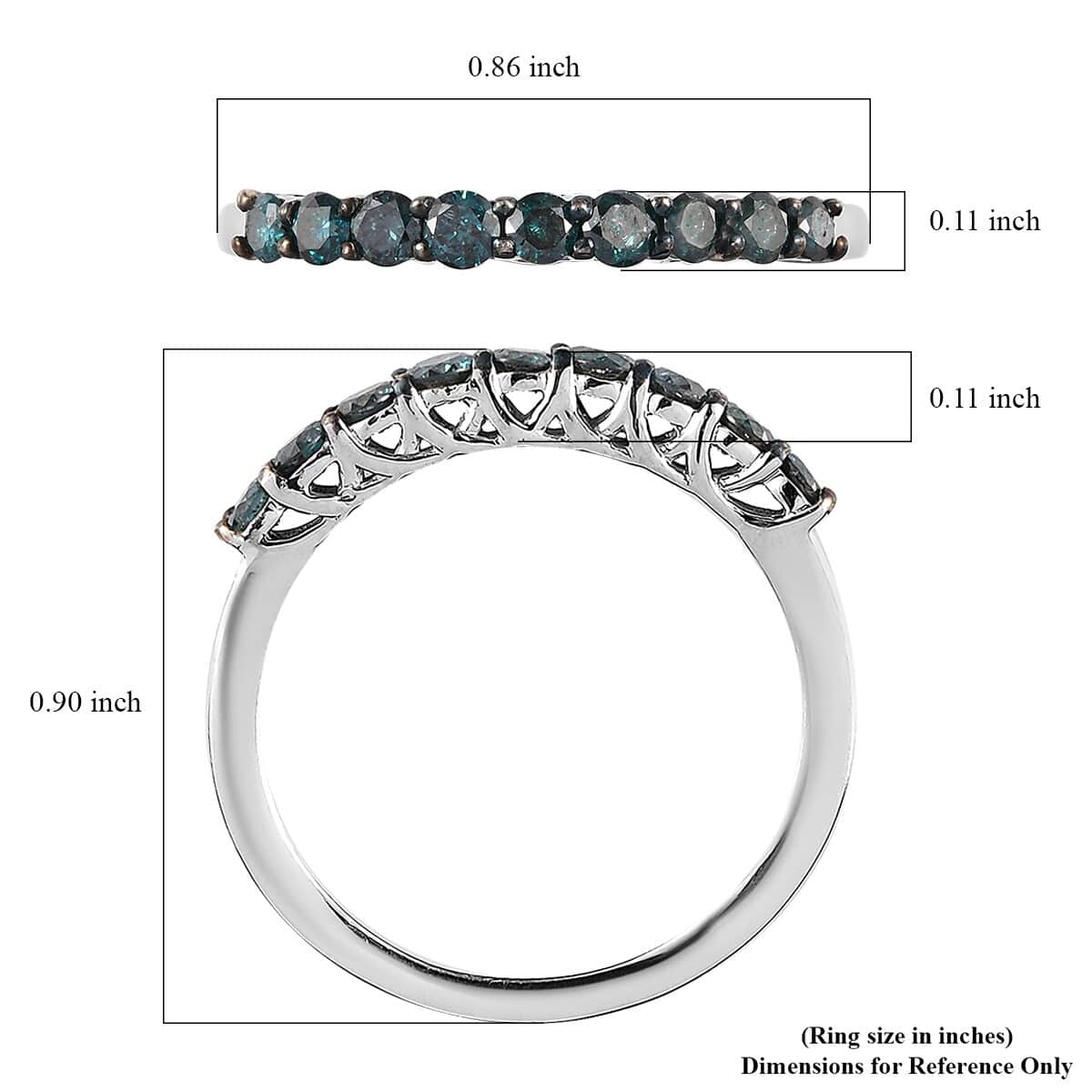 Blue Diamond Half Eternity Band Ring in Rhodium & Platinum Over Sterling Silver (Size 10.0) 0.50 ctw image number 5