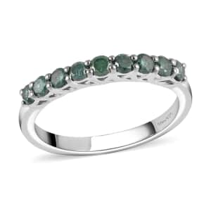 Green Diamond Half Eternity Band Ring in Rhodium & Platinum Over Sterling Silver (Size 7.0) 0.50 ctw