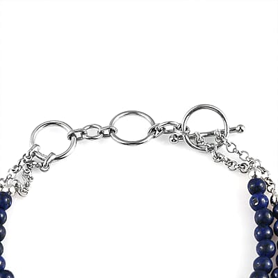 Sleeping Beauty Turquoise and Lapis Lazuli Beaded Bracelet in 14K YG and Platinum Over Sterling Silver (6.50 In) 29.40 ctw