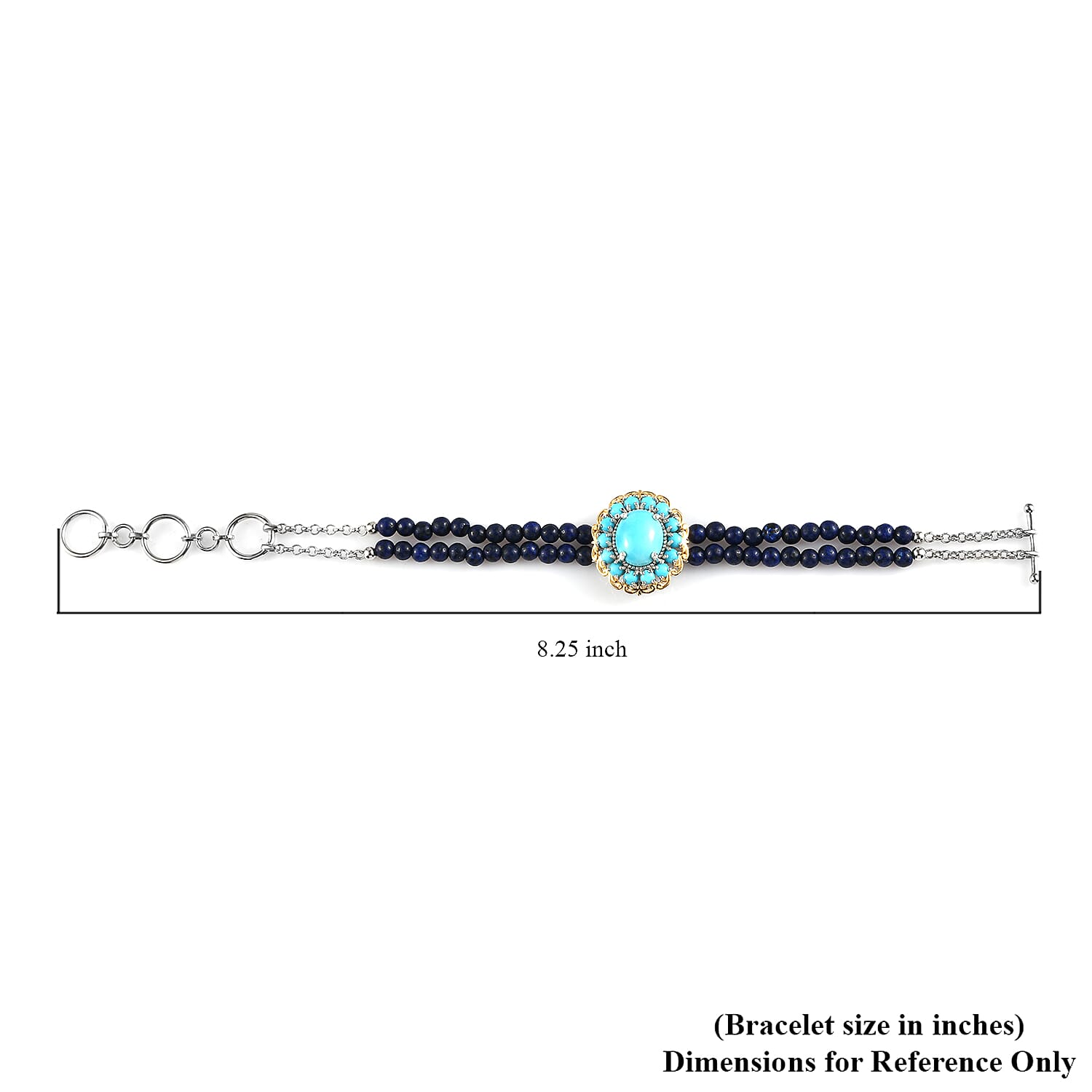 Sleeping Beauty Turquoise and Lapis Lazuli Beaded Bracelet in 14K YG and Platinum Over Sterling Silver (6.50 In) 29.40 ctw