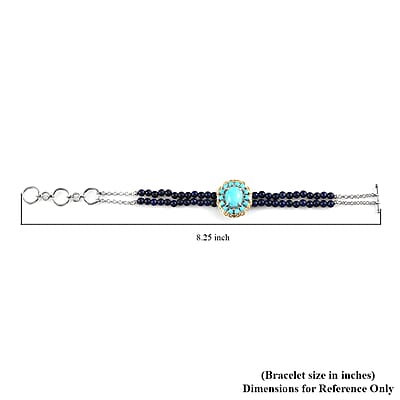 Sleeping Beauty Turquoise and Lapis Lazuli Beaded Bracelet in 14K YG and Platinum Over Sterling Silver (6.50 In) 29.40 ctw