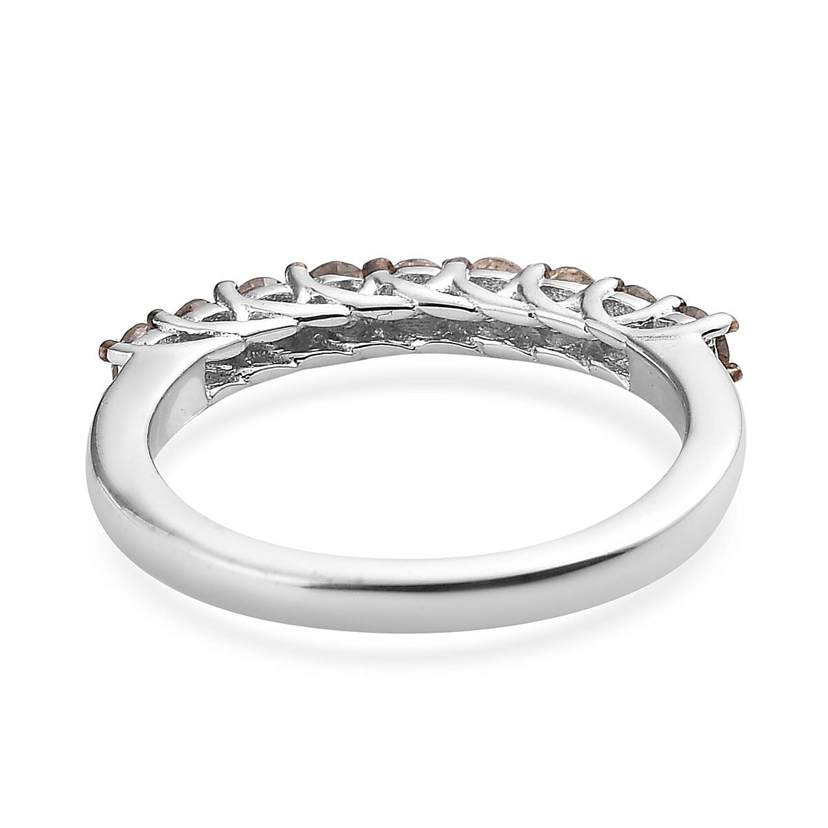 Natural Champagne Diamond Half Eternity Band Ring in Rhodium & Platinum Over Sterling Silver (Size 9.0) 0.50 ctw image number 4