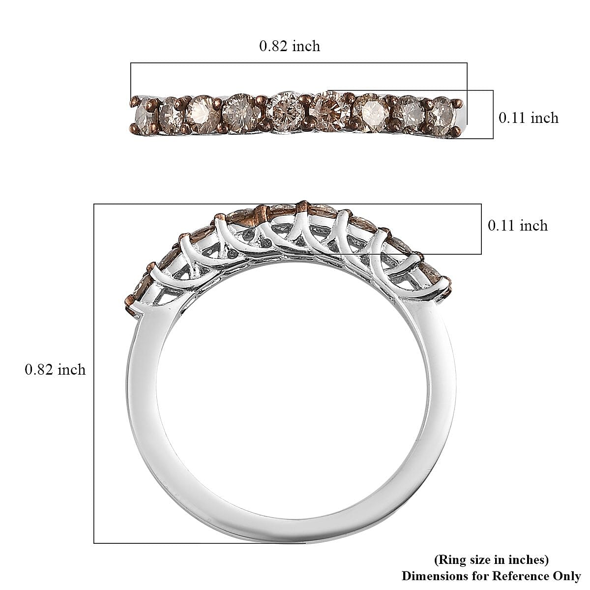 Natural Champagne Diamond Half Eternity Band Ring in Rhodium & Platinum Over Sterling Silver (Size 9.0) 0.50 ctw image number 5