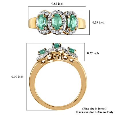 Boyaca Colombian Emerald and Natural White Zircon Trilogy Ring in Vermeil Yellow Gold Over Sterling Silver (Size 10.0) 1.00 ctw