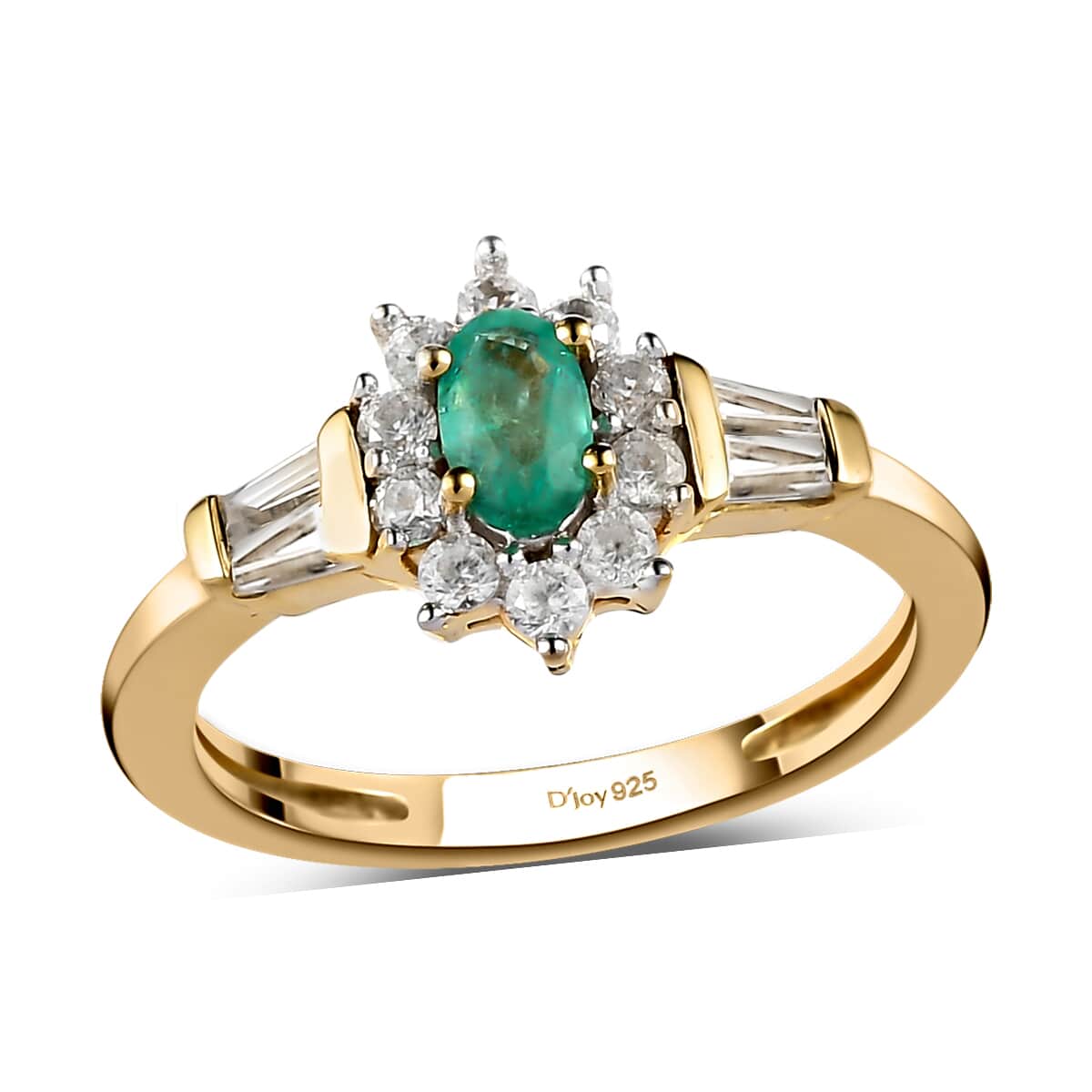 Boyaca Colombian Emerald and Natural White Zircon Sunburst Ring in Vermeil Yellow Gold Over Sterling Silver 0.75 ctw image number 0