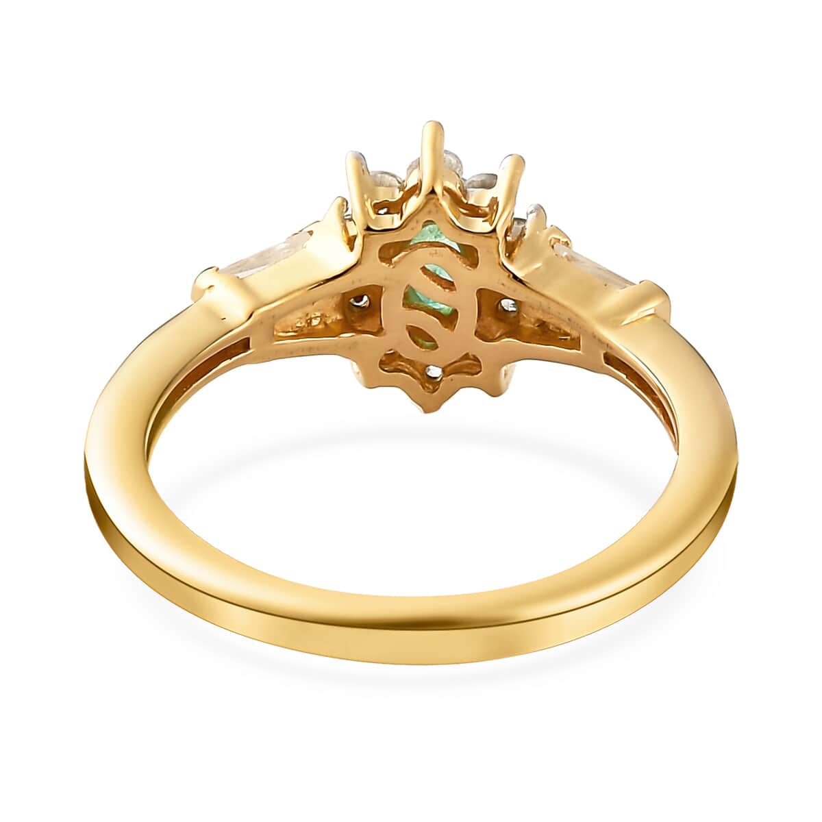 Boyaca Colombian Emerald and Natural White Zircon Sunburst Ring in Vermeil Yellow Gold Over Sterling Silver 0.75 ctw image number 4