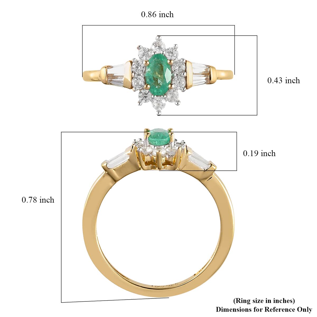 Boyaca Colombian Emerald and Natural White Zircon Sunburst Ring in Vermeil Yellow Gold Over Sterling Silver 0.75 ctw image number 5