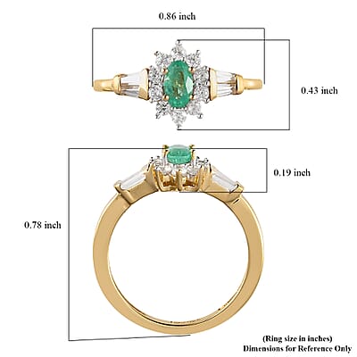 Boyaca Colombian Emerald and White Zircon Sunburst Ring in Vermeil Yellow Gold Over Sterling Silver (Size 10.0) 0.75 ctw