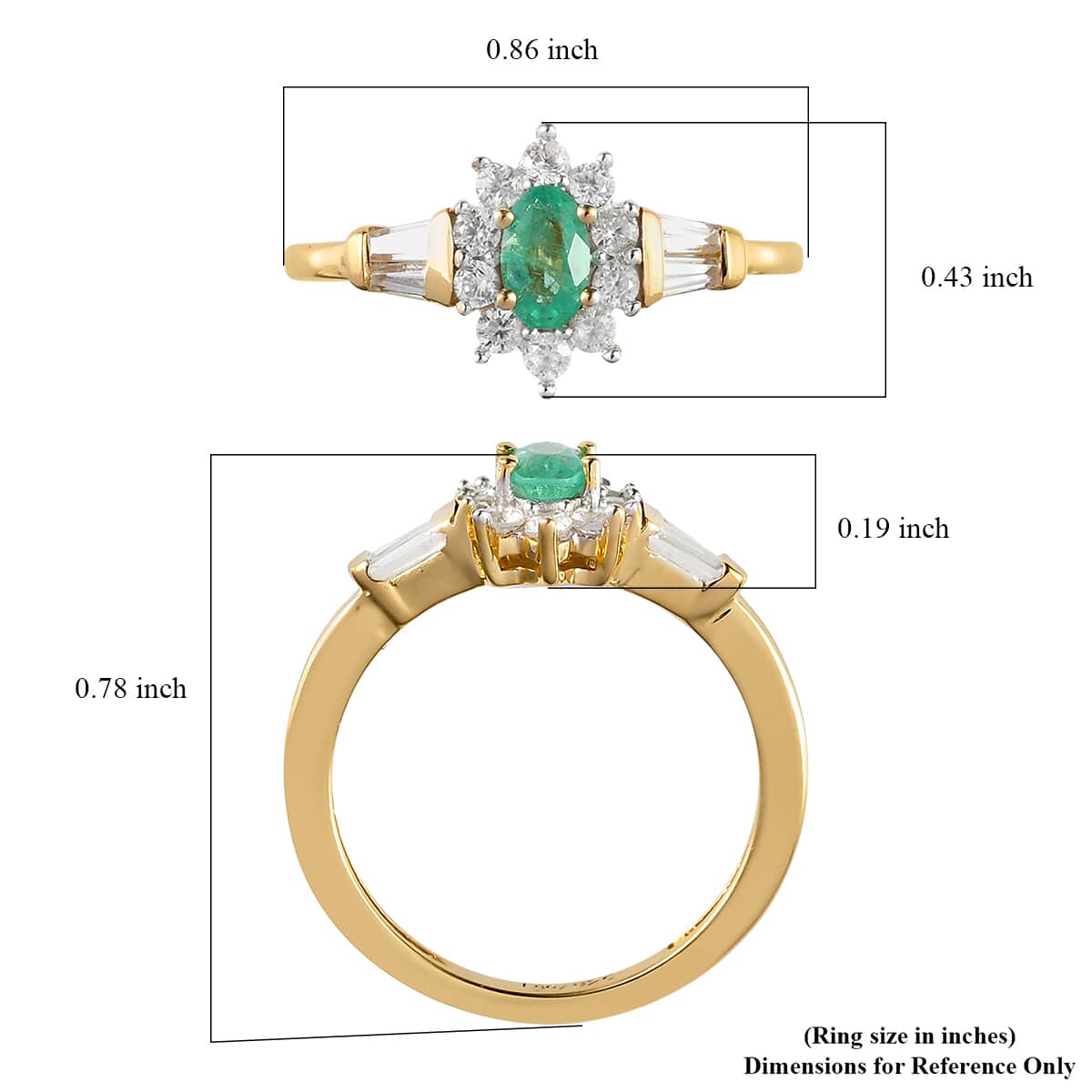 Boyaca Colombian Emerald and White Zircon Sunburst Ring in Vermeil Yellow Gold Over Sterling Silver (Size 5.0) 0.75 ctw image number 5