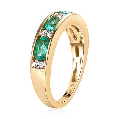 Boyaca Colombian Emerald and Natural White Zircon Half Eternity Band Ring in Vermeil Yellow Gold Over Sterling Silver (Size 10.0) 1.00 ctw