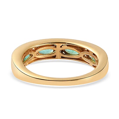Boyaca Colombian Emerald and Natural White Zircon Half Eternity Band Ring in Vermeil Yellow Gold Over Sterling Silver (Size 10.0) 1.00 ctw