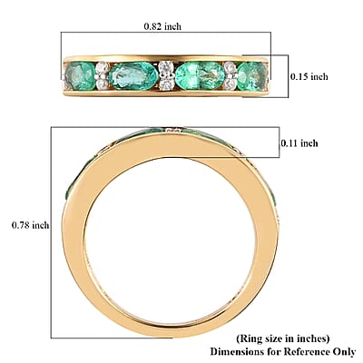 Boyaca Colombian Emerald and Natural White Zircon Half Eternity Band Ring in Vermeil Yellow Gold Over Sterling Silver (Size 10.0) 1.00 ctw
