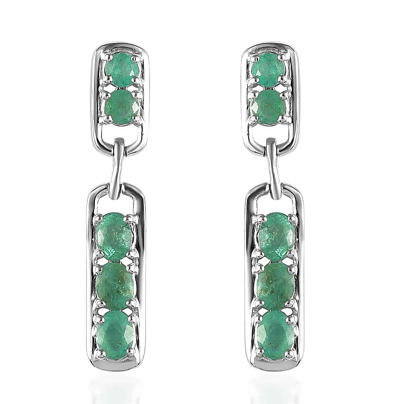 Boyaca Colombian Emerald Fancy Earrings in Platinum Over Sterling Silver 1.35 ctw