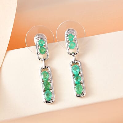 Boyaca Colombian Emerald Fancy Earrings in Platinum Over Sterling Silver 1.35 ctw