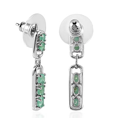 Boyaca Colombian Emerald Fancy Earrings in Platinum Over Sterling Silver 1.35 ctw
