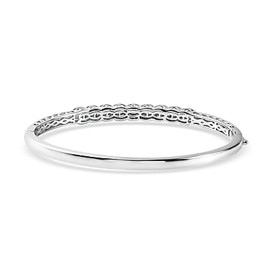 Boyaca Colombian Emerald and White Zircon Bangle Bracelet in Platinum Over Sterling Silver (7.25 in) 1.70 ctw