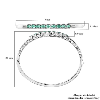 Boyaca Colombian Emerald and White Zircon Bangle Bracelet in Platinum Over Sterling Silver (7.25 in) 1.70 ctw