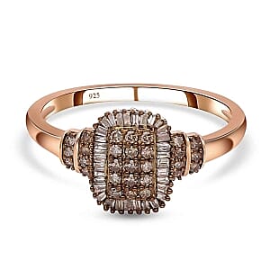 Natural Champagne Diamond 0.48 ctw Ring in 18K Vermeil Rose Gold Over Sterling Silver (Size 11.5)