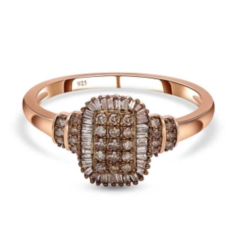 Natural Champagne Diamond 0.48 ctw Ring in 18K Vermeil Rose Gold Over Sterling Silver (Size 11.5)