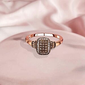 Natural Champagne Diamond 0.48 ctw Ring in 18K Vermeil Rose Gold Over Sterling Silver (Size 11.5)