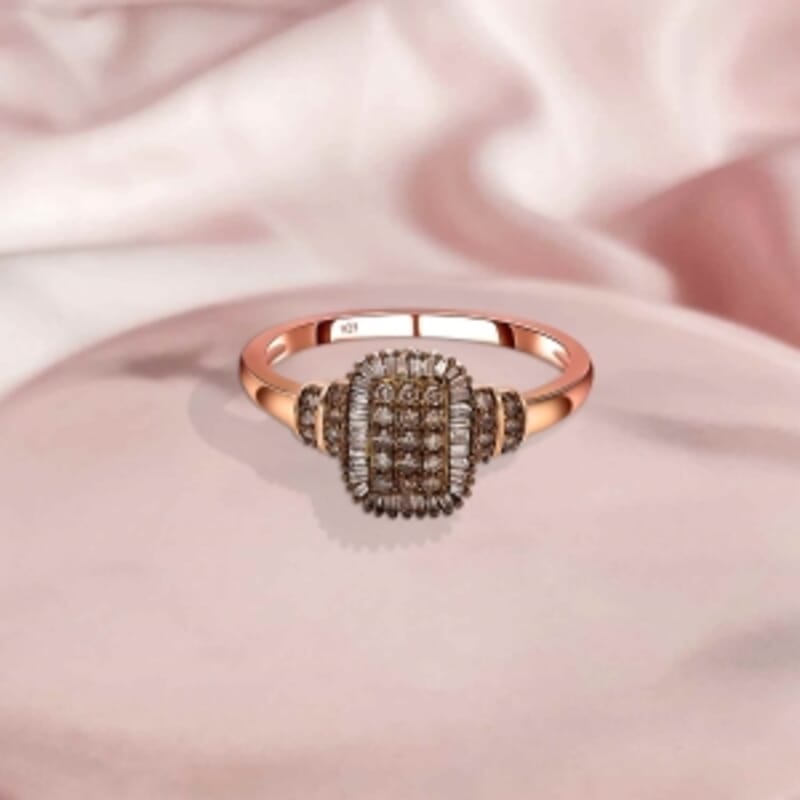 Natural Champagne Diamond 0.48 ctw Ring in 18K Vermeil Rose Gold Over Sterling Silver (Size 11.5)