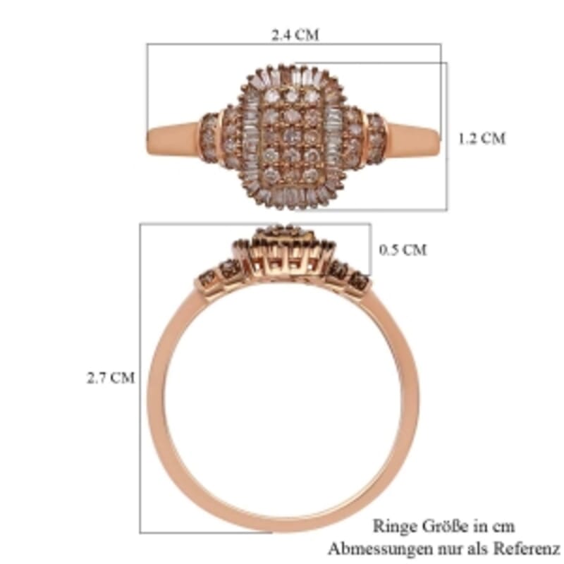 Natural Champagne Diamond 0.48 ctw Ring in 18K Vermeil Rose Gold Over Sterling Silver (Size 11.5)