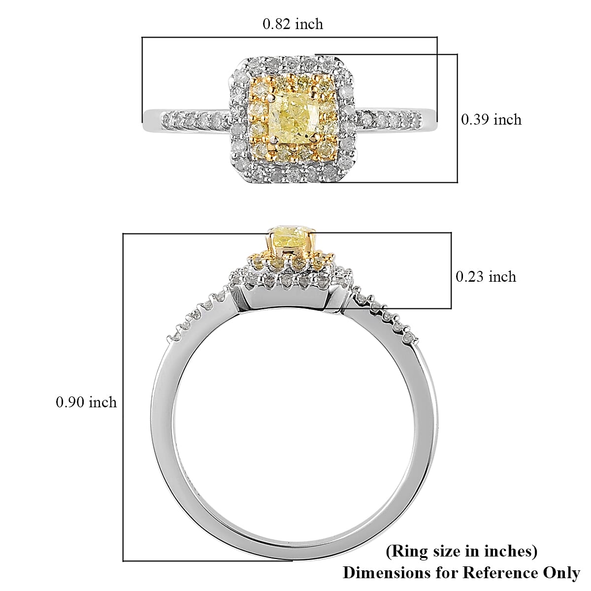 Luxoro 10K White Gold Natural Yellow and White Diamond I3 Double Halo Ring (Size 9.0) 0.50 ctw image number 5