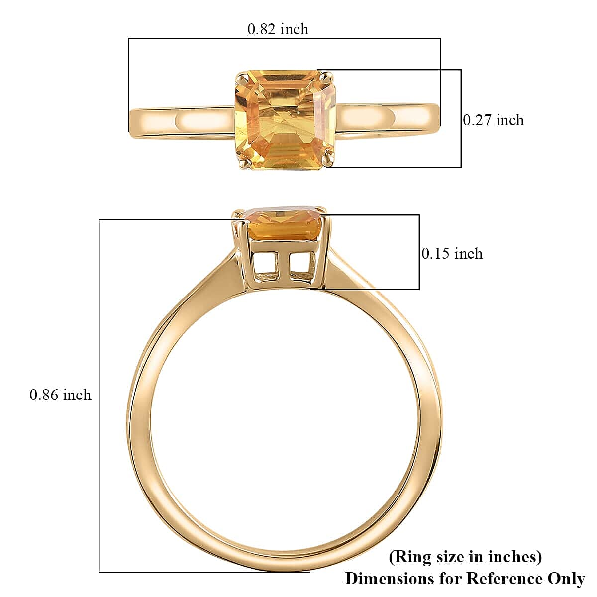 Luxoro 10K Yellow Gold Asscher Cut AAA Madagascar Yellow Sapphire Solitaire Ring (Size 10.0) 1.20 ctw