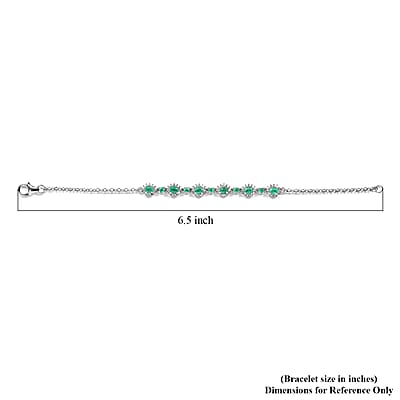 Boyaca Colombian Emerald and Natural White Zircon Paper Clip Chain Bracelet in Platinum Over Sterling Silver (6.50 In) 2.00 ctw