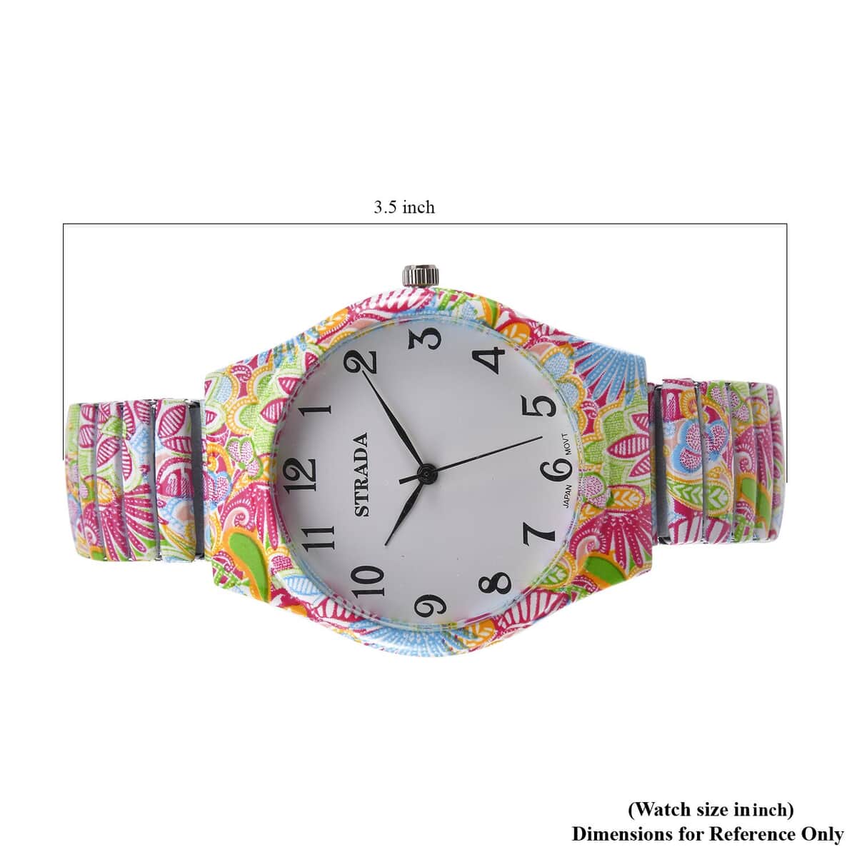 Strada Japanese Movement Water Resistant Flower Print Pattern Stretch Bracelet Watch in Stainless Steel Strap (48mm) image number 6