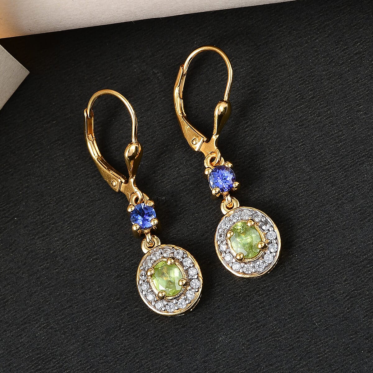 AAA Sava Sphene and Multi Gemstone Lever Back Earrings in Vermeil Yellow Gold Over Sterling Silver 1.60 ctw image number 1