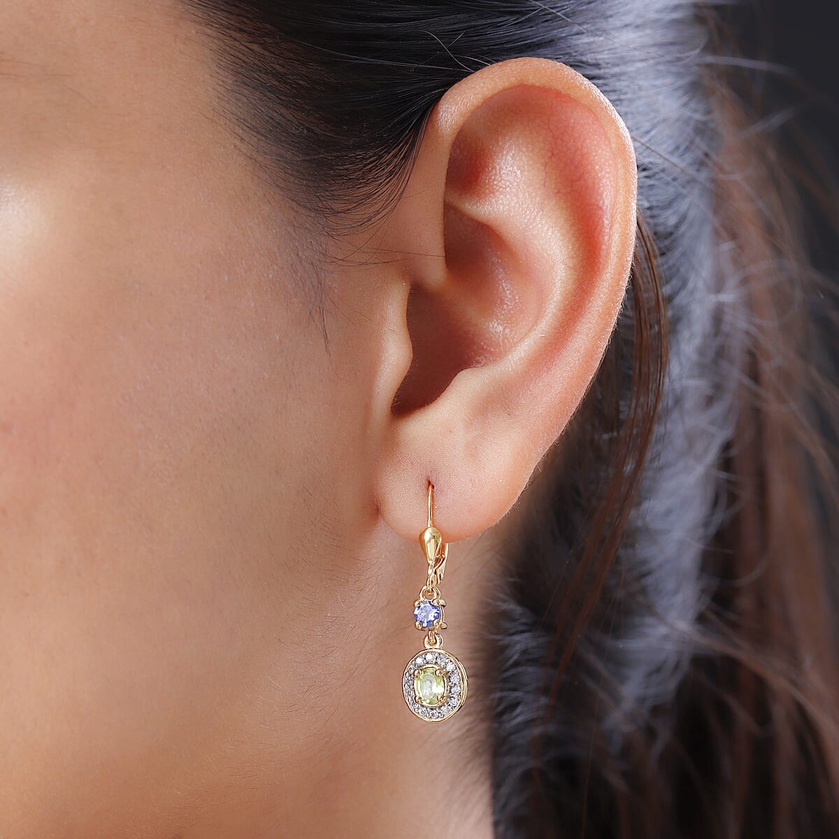 AAA Sava Sphene and Multi Gemstone Lever Back Earrings in Vermeil Yellow Gold Over Sterling Silver 1.60 ctw image number 2