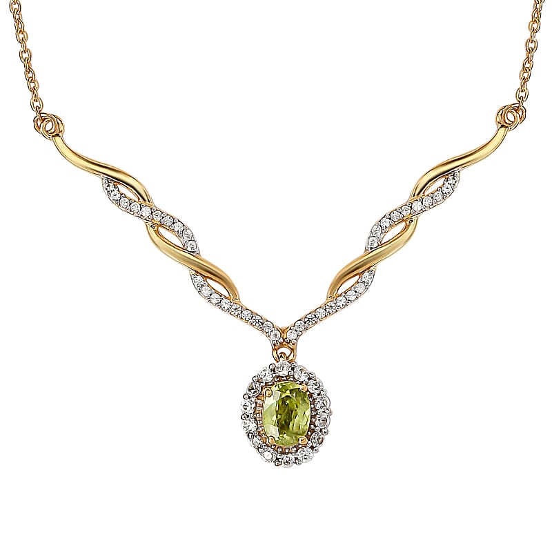 AAA Sava Sphene and Natural White Zircon Necklace 18 Inches in Vermeil Yellow Gold Over Sterling Silver 1.75 ctw