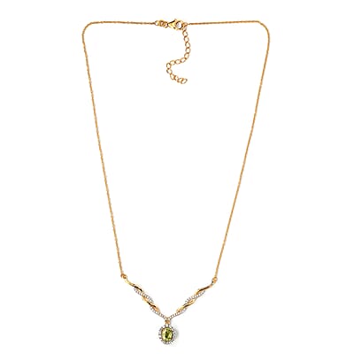 AAA Sava Sphene and Natural White Zircon Necklace 18 Inches in Vermeil Yellow Gold Over Sterling Silver 1.75 ctw