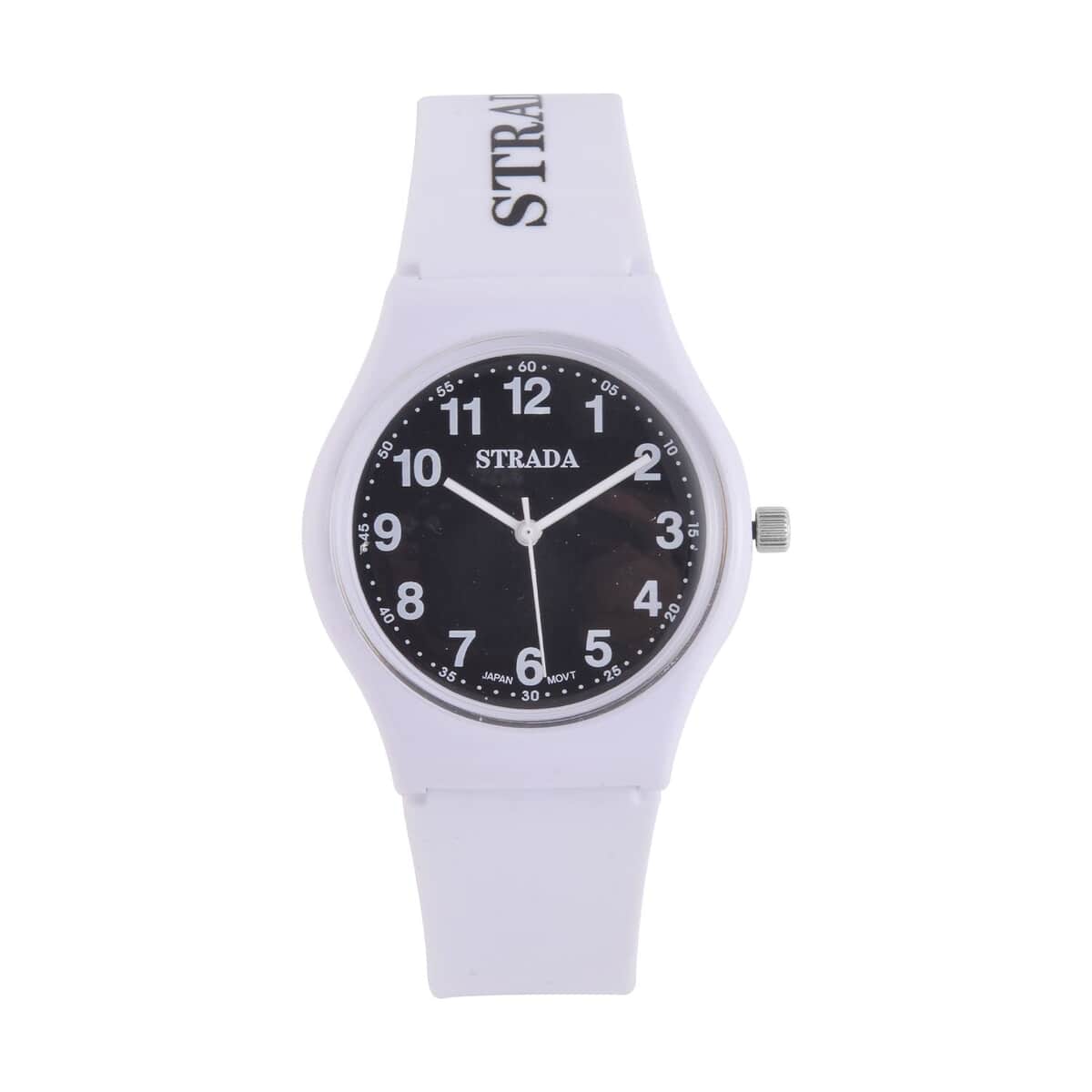 Strada Japanese Movement Black Dial Watch with White Silicone Strap (44mm) (5.50-7.50Inches) image number 0