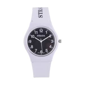 Strada Japanese Movement Black Dial Watch with White Silicone Strap (44mm) (5.50-7.50Inches)