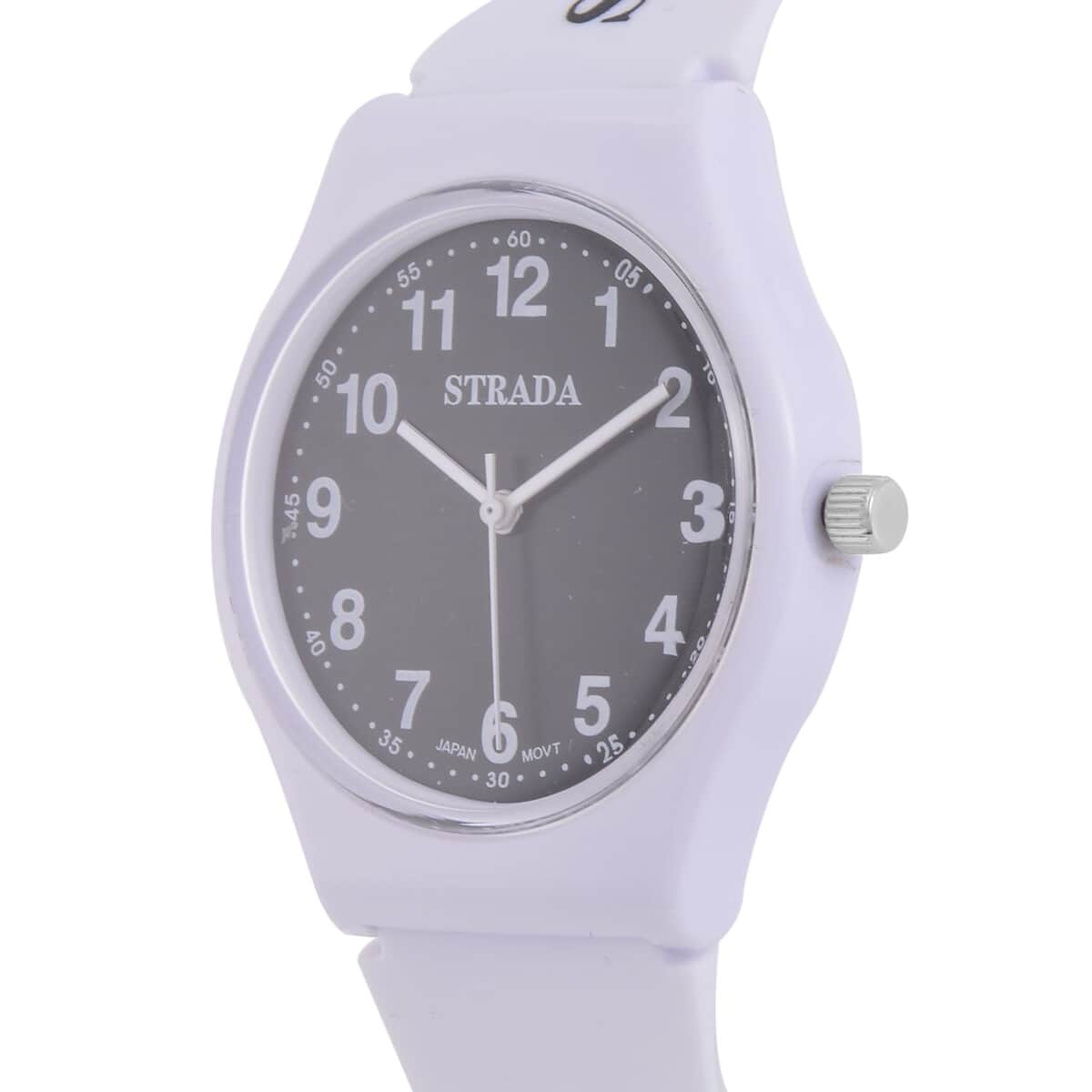 Strada Japanese Movement Black Dial Watch with White Silicone Strap (44mm) (5.50-7.50Inches) image number 3