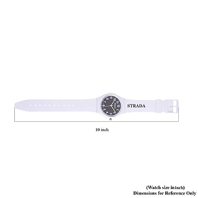 Strada Japanese Movement Black Dial Watch with White Silicone Strap (44mm) (5.50-7.50Inches)