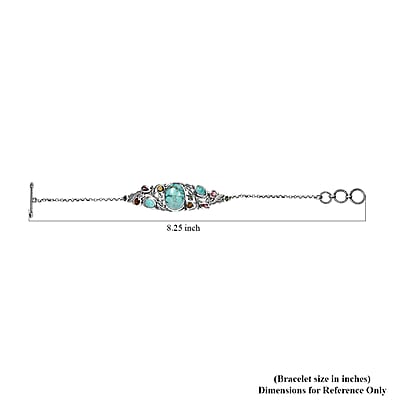 Artisan Crafted Sierra Nevada Turquoise and Multi-Tourmaline Toggle Clasp Bracelet in Sterling Silver (6.50-8.0In) 12.00 ctw