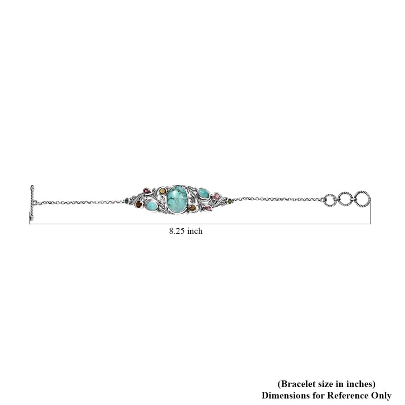 Artisan Crafted Sierra Nevada Turquoise and Multi-Tourmaline Toggle Clasp Bracelet in Sterling Silver (6.50-8.0In) 12.00 ctw