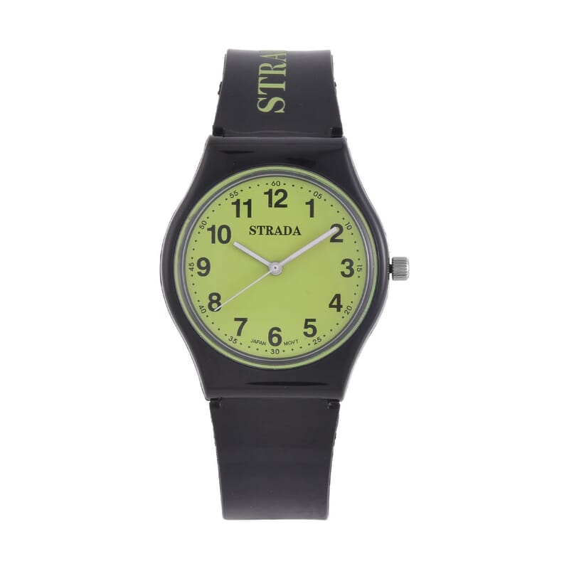 Strada Japanese Movement Bright Green Dial Watch with Black Silicone Strap (44mm) (5.50-7.50Inches)